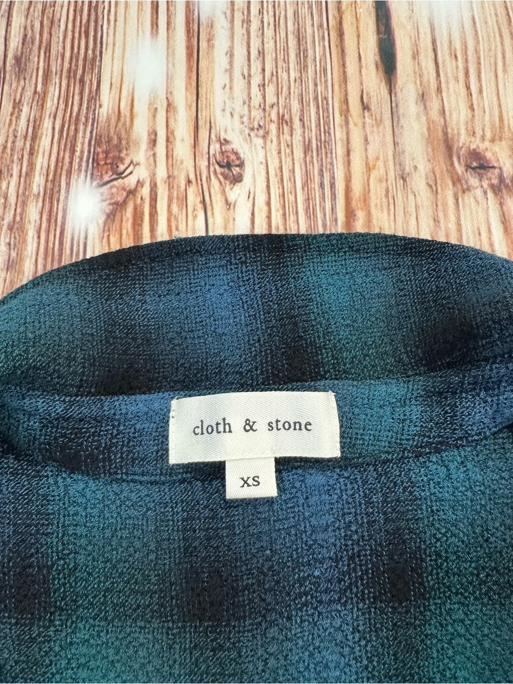 Cloth & Stone Sapphire Plaid Tie Front Shirt Green Blue Size XS - Picture 2 of 12